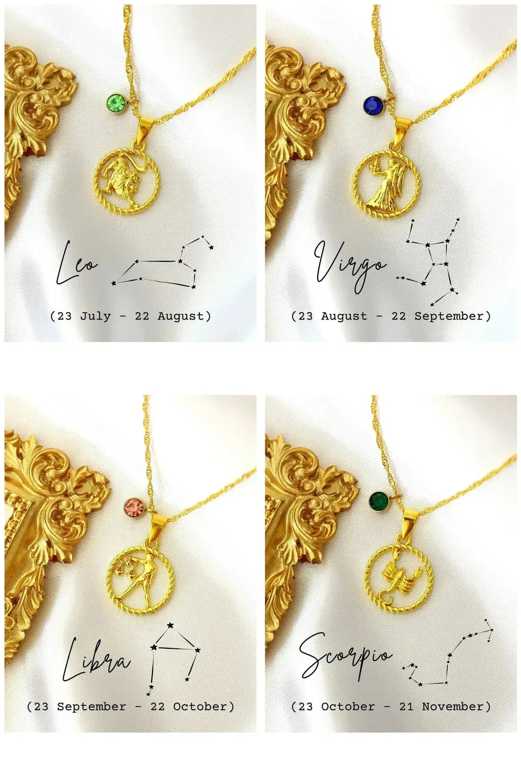 Collier signe astrologique et pierre de naissance 18 carats