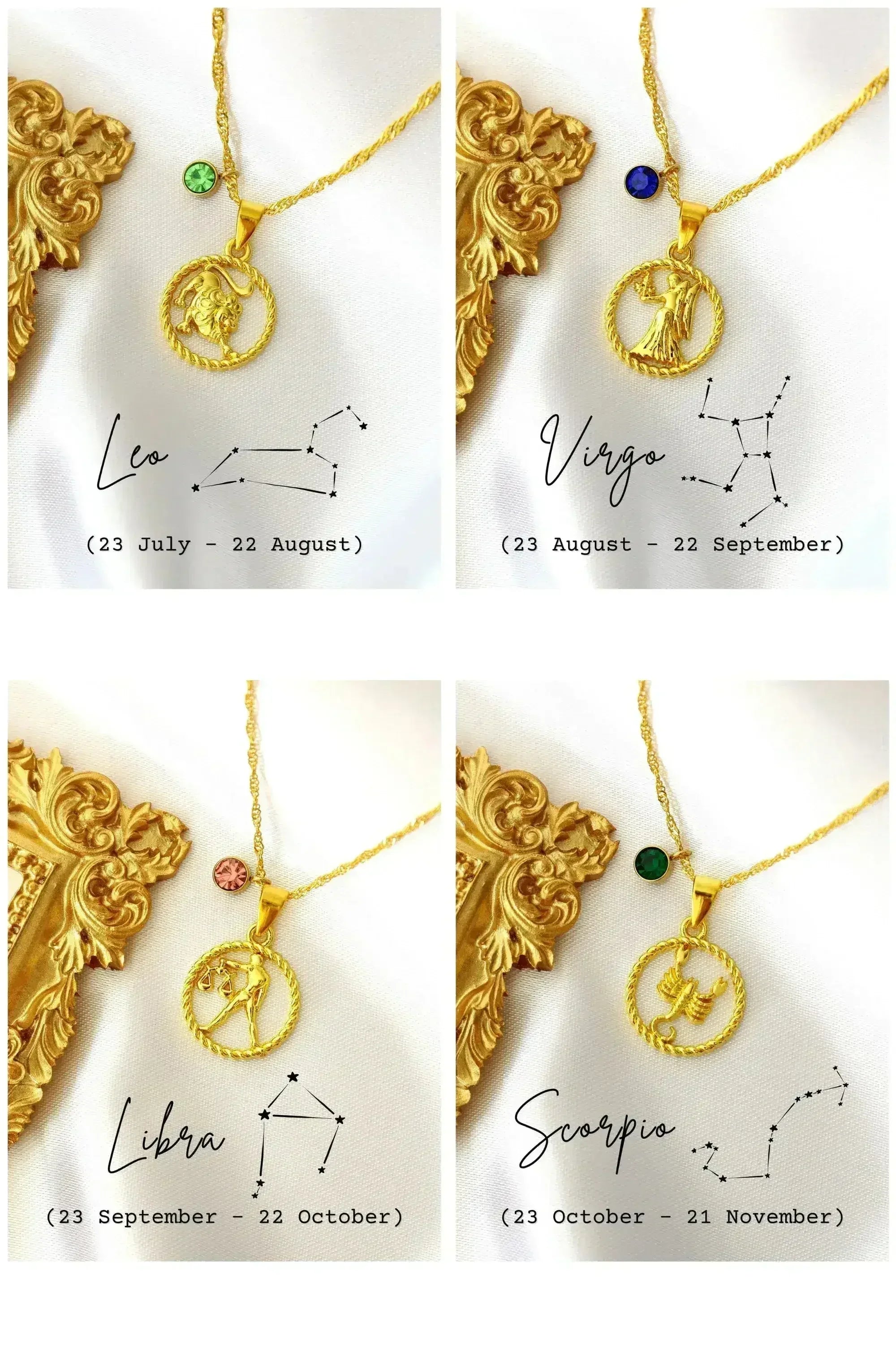 Collier signe astrologique et pierre de naissance 18 carats