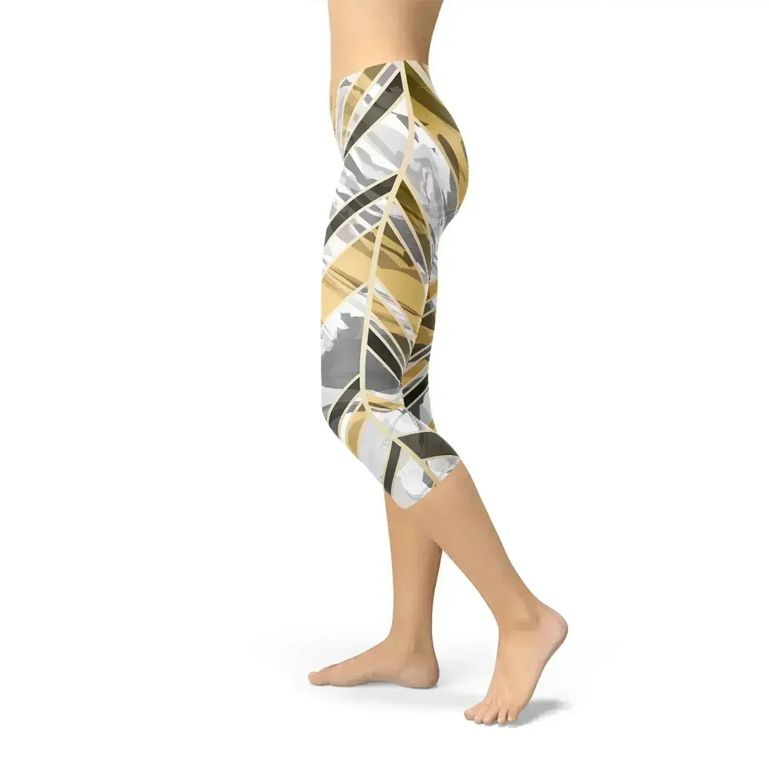 Legging Capri Marbre Blanc avec Lignes Or Noir