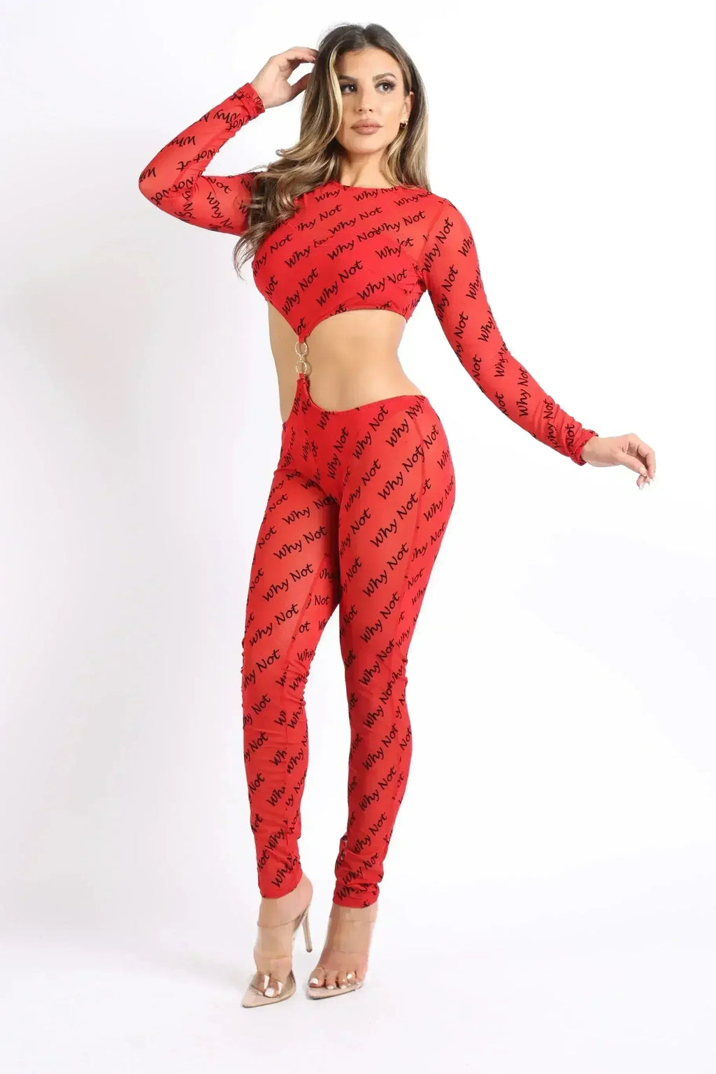 Combinaison sexy RED à découpes et imprimé avec double joint torique en maille