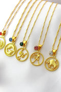 Collier signe astrologique et pierre de naissance 18 carats
