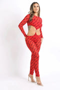 Combinaison sexy RED à découpes et imprimé avec double joint torique en maille