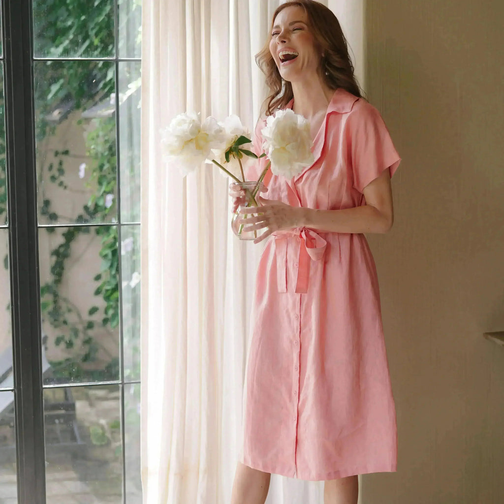 Robe midi en lin ARYA Safari, rose saumon