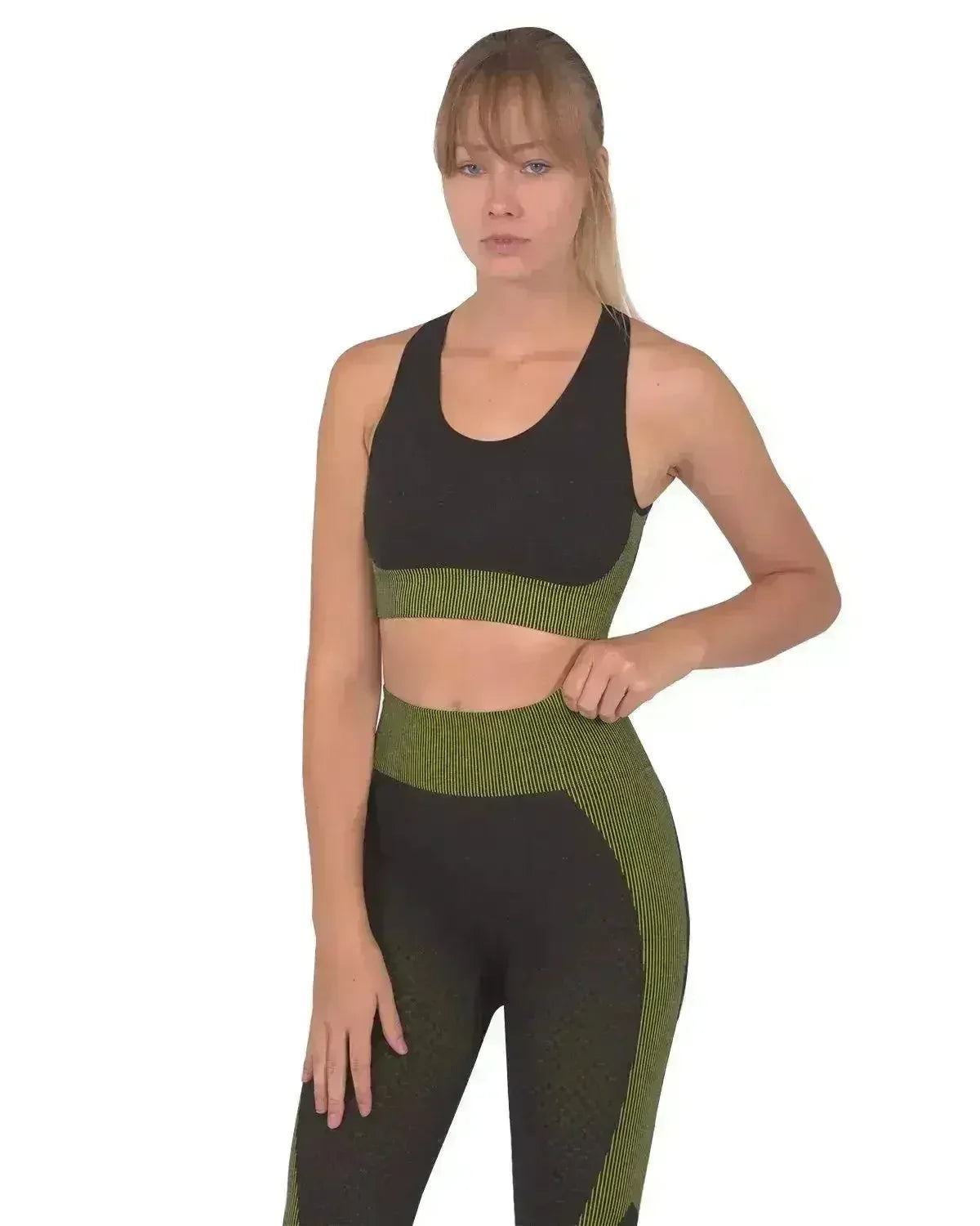 Soutien-gorge de sport sans couture Trois - Noir et vert