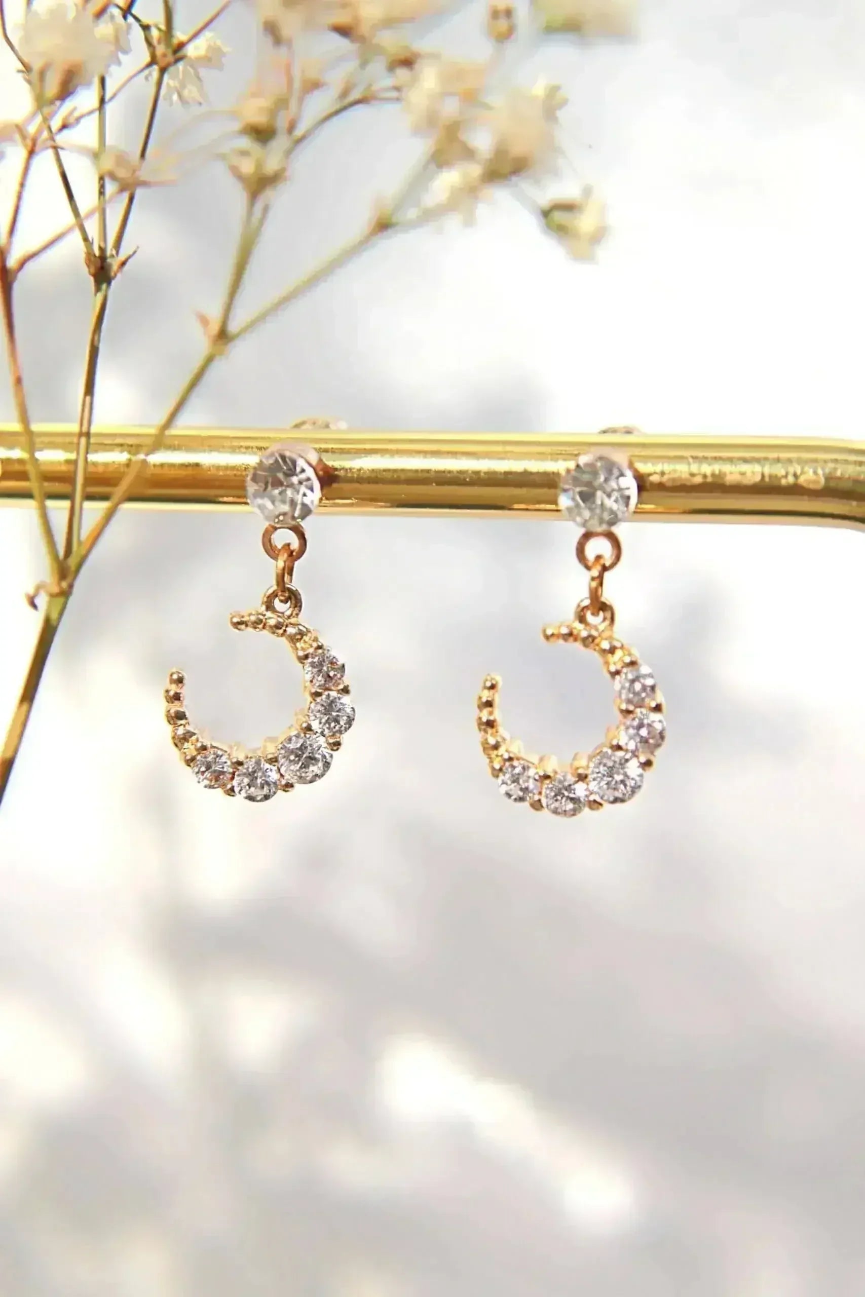 Boucles d'Oreilles Lune - Or 24K & Zircon Cubique | Femstylo