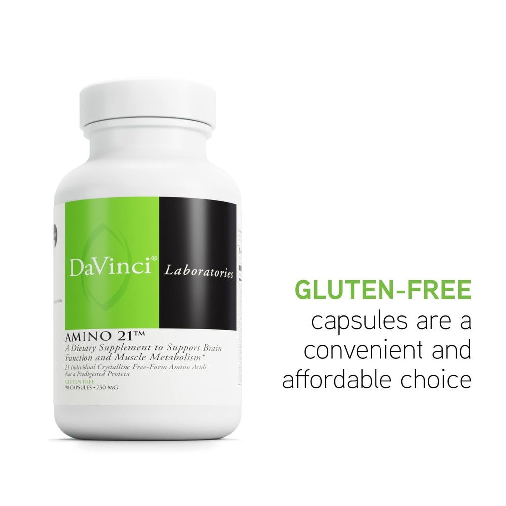 DAVINCI Labs Amino 21 - Complément alimentaire d'acides aminés avec L-Glutamine, L-Lysine HCl, Tyrosine, L-Arginine et plus - Sans gluten - 90 capsules, 750 mg