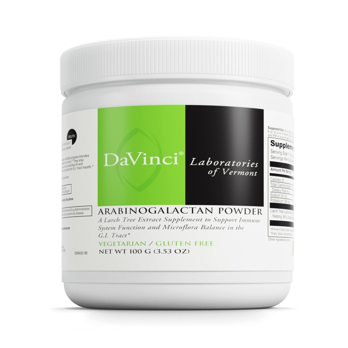 DaVinci Labs Arabinogalactan Powder - With 5000mg of Larch Tree Extract per Scoop - Gluten-Free - Vegetarian - 100g
