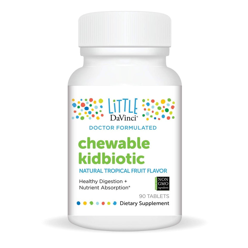 DAVINCI Labs Kidbiotic à croquer - Probiotiques pour enfants pour soutenir la digestion, la santé intestinale, la santé cérébrale et l'immunité - Saveur de fruits tropicaux - 90 comprimés à croquer