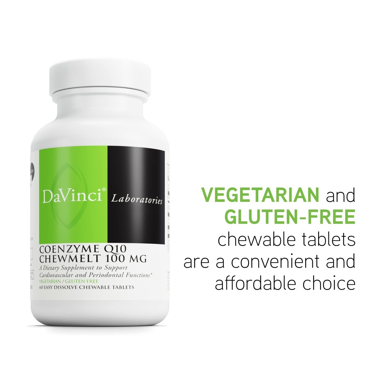 DaVinci Labs Coenzyme Q10 Chewmelt 100 mg - Vegetarian - Gluten-Free - 60 Easy Chewable Tablets