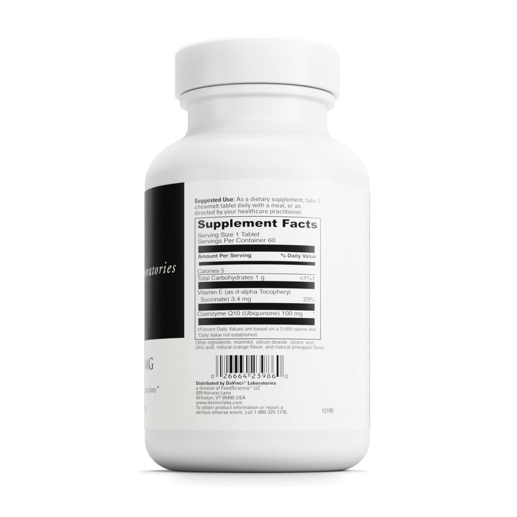 DaVinci Labs Coenzyme Q10 Chewmelt 100 mg - Vegetarian - Gluten-Free - 60 Easy Chewable Tablets