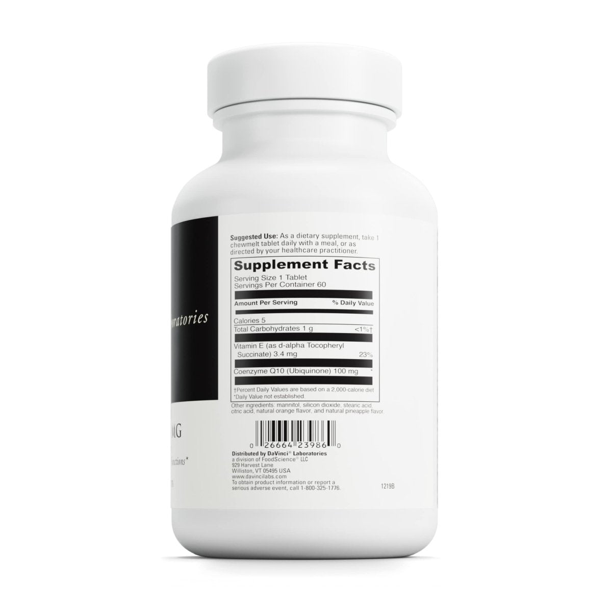 DaVinci Labs Coenzyme Q10 Chewmelt 100 mg - Vegetarian - Gluten-Free - 60 Easy Chewable Tablets