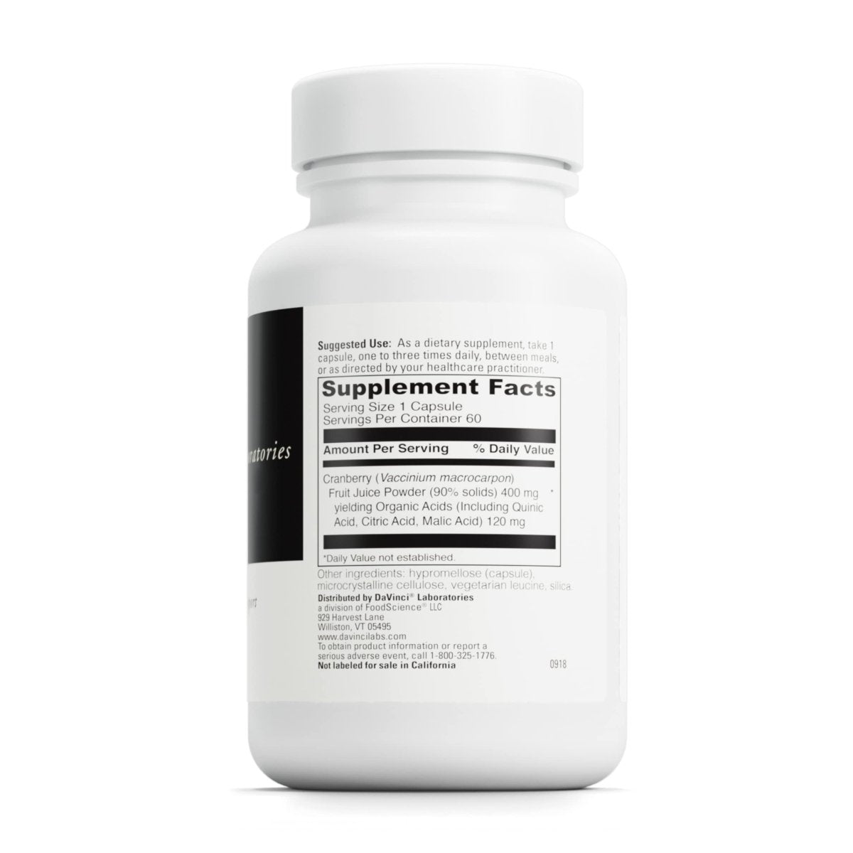 DAVINCI Labs Cranberry - Vegetarian - Gluten-Free - 60 Cranberry Capsules