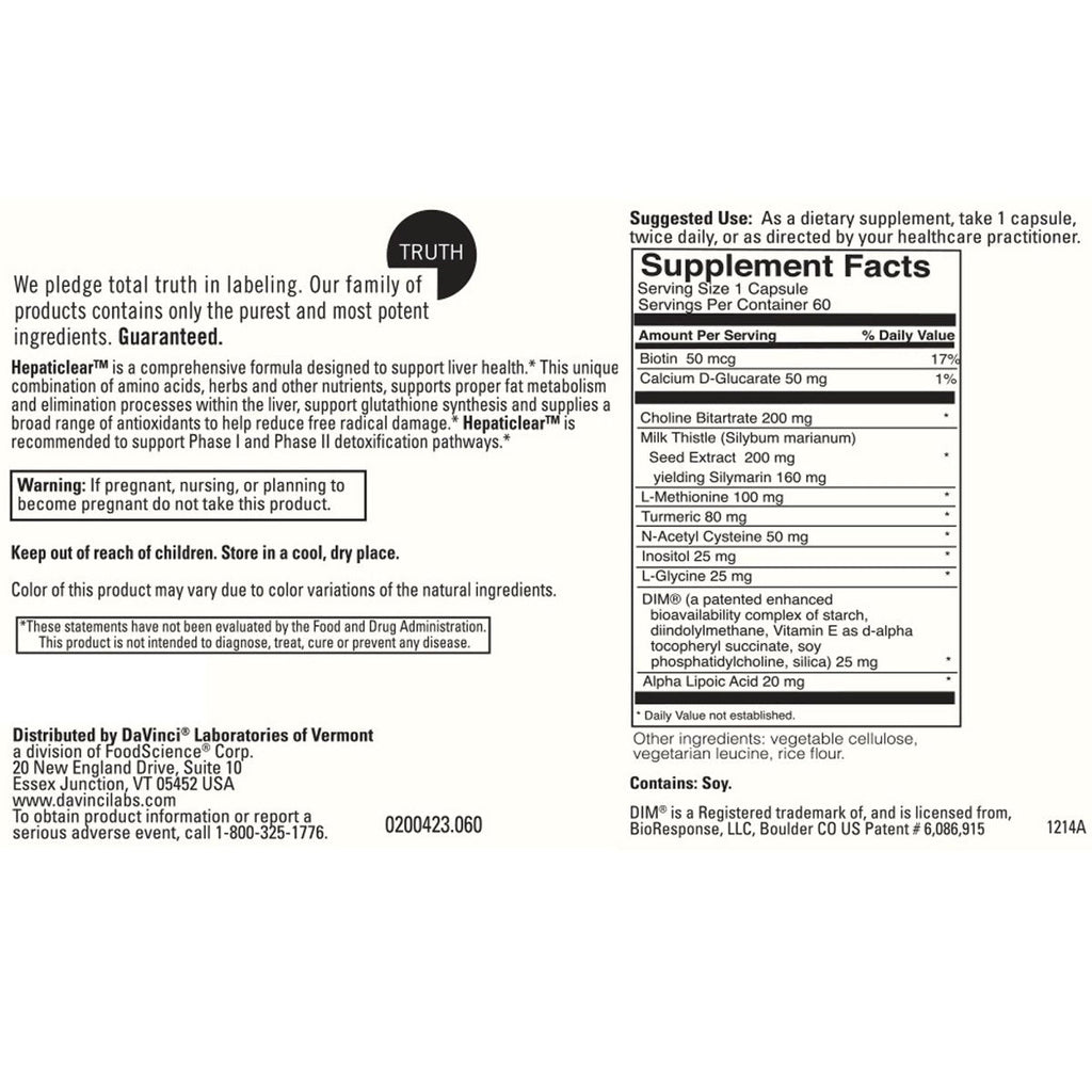 Davinci Labs Hepaticlear 60 Vegicaps