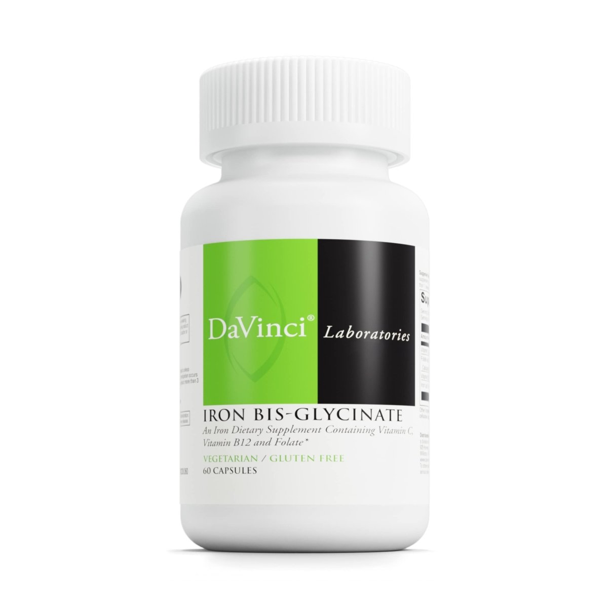 DaVinci Labs Fer Bisglycinate - Supplément de fer pour femmes ou hommes - Sans gluten - 60 gélules végétariennes