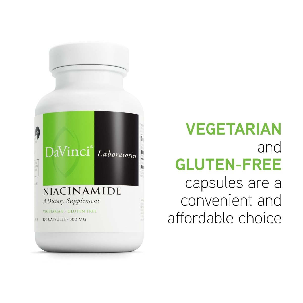 DAVINCI Labs Niacinamide – avec 500 mg de Niacinamide par portion – Sans gluten – 100 gélules végétariennes