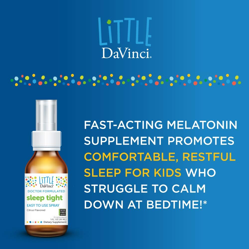 DaVinci Labs Sleep Tight - Supplément de mélatonine pour enfants pour favoriser un sommeil réparateur, la concentration, la santé cognitive et les compétences sociales et verbales - avec 3 mg de mélatonine - Saveur d'agrumes - 30 ml, 75 portions