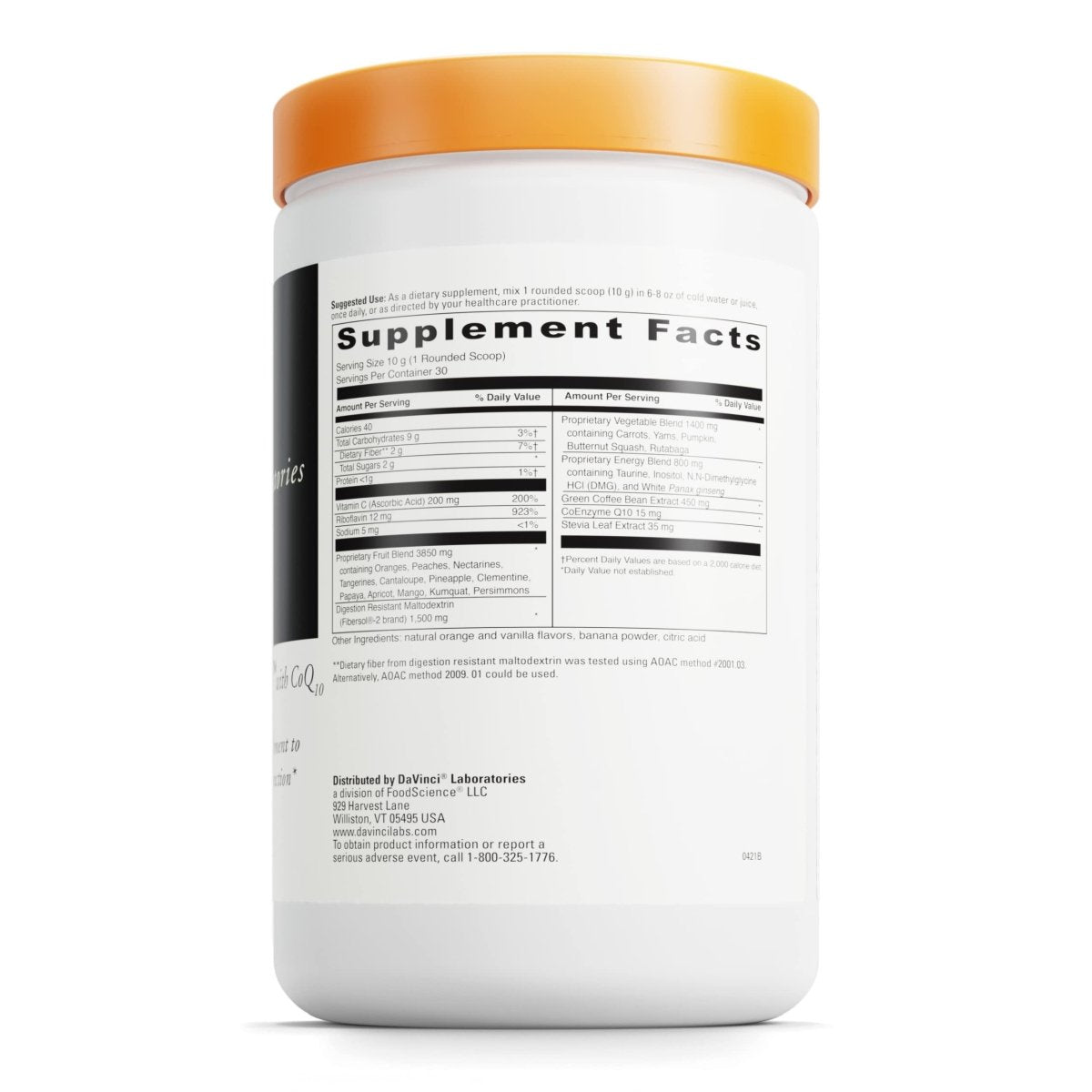 DaVinci Labs Spectra Orange - Energy Drink Supplement to Support Endurance, Metabolism and Cognitive Function - Vegetarian - Gluten-Free -30 Servings
