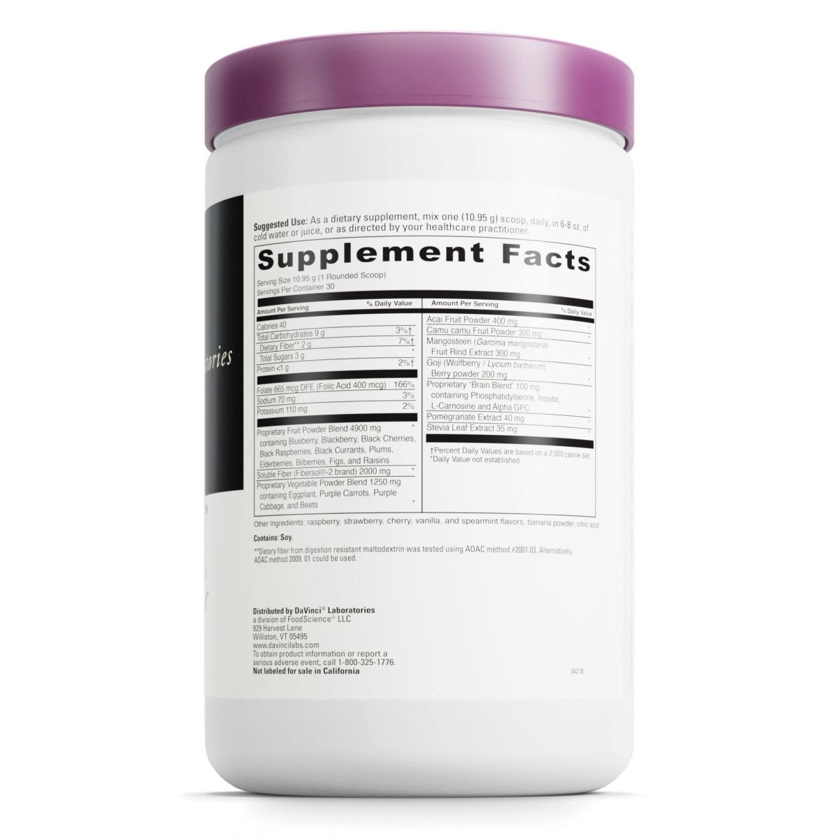 DAVINCI Labs Spectra Purples - Complément en poudre à diluer avec antioxydants pour soutenir un vieillissement sain, les fonctions cognitives, la santé de la peau et du système immunitaire - Végétarien - Sans gluten - 30 portions