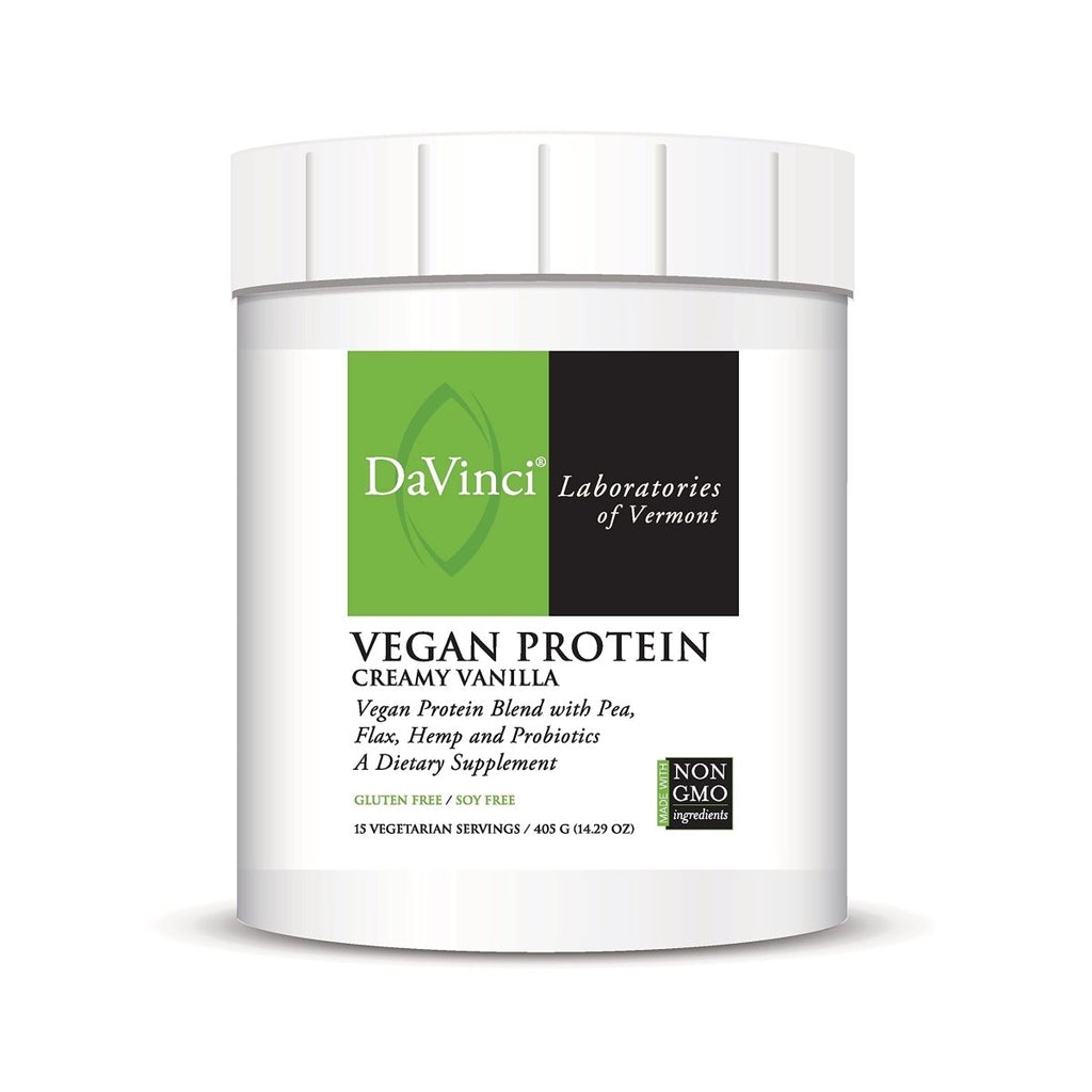 Protéines végétaliennes DAVINCI Labs - Supplément de protéines en poudre pour le maintien du poids, la réparation musculaire et tissulaire - Saveur vanille crémeuse - Sans soja et sans gluten - 447 g, 15 portions
