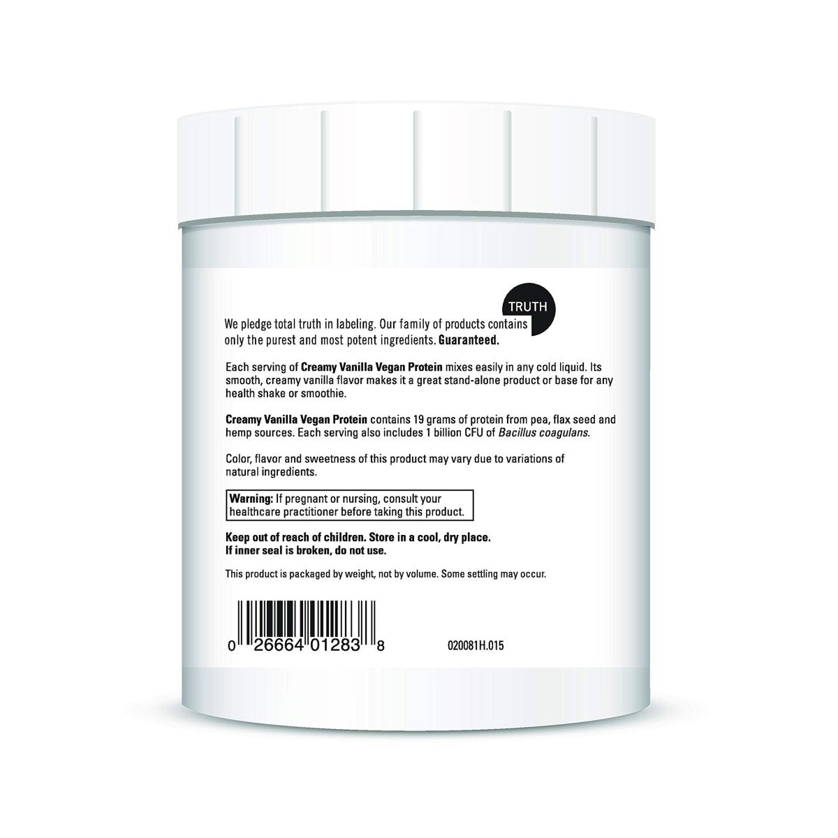 Protéines végétaliennes DAVINCI Labs - Supplément de protéines en poudre pour le maintien du poids, la réparation musculaire et tissulaire - Saveur vanille crémeuse - Sans soja et sans gluten - 447 g, 15 portions