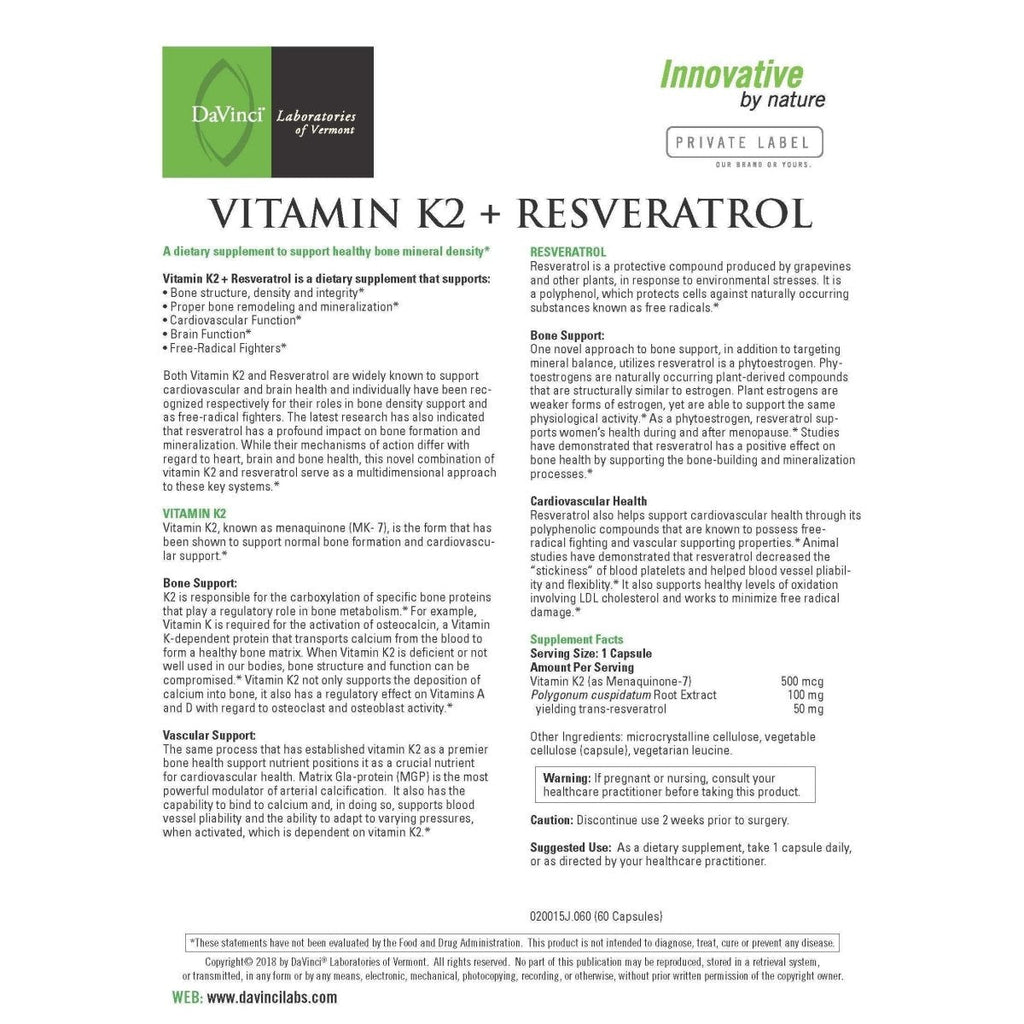 Davinci Labs - Vitamine K2 + Resvératrol, 60 Gélules