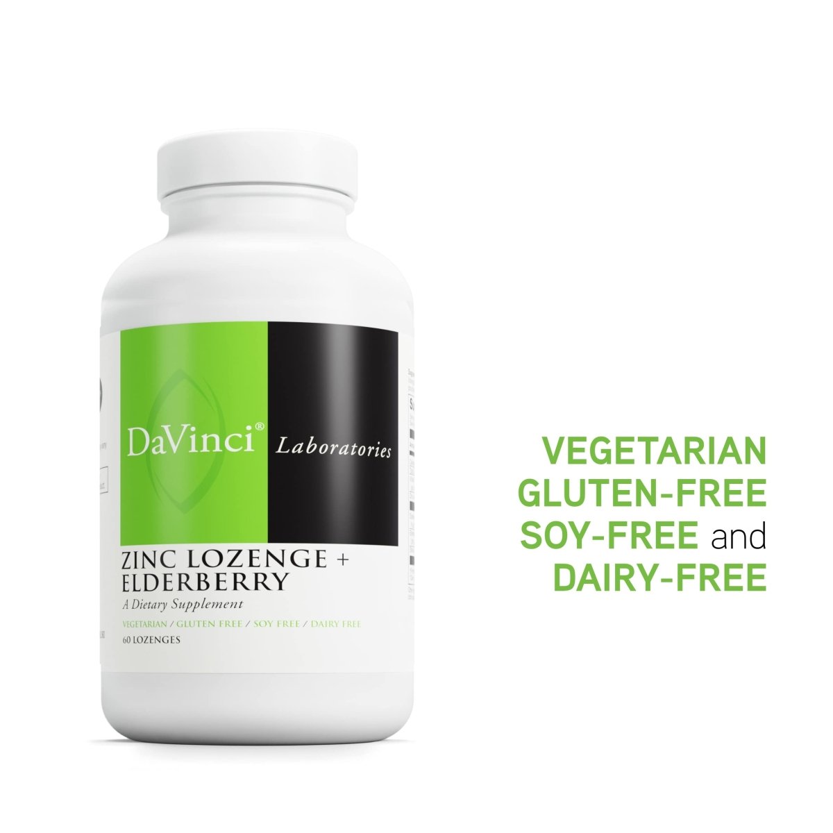 DAVINCI Labs Zinc Lozenge + Elderberry - Zinc Supplement to Support The Immune System, Healthy Lungs and Throat Tissues - Lemon Flavor - 60 Lozenges