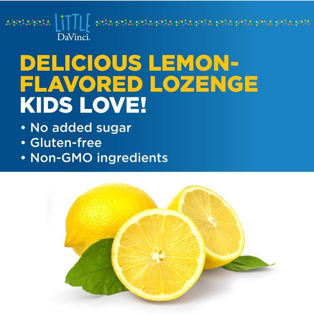 DAVINCI Little Immuni-z + Elderberry - Kids Zinc Lozenge to Support Immune Health, Healthy Lungs and Throat Tissue - Lemon Flavor - 60 Lozenges