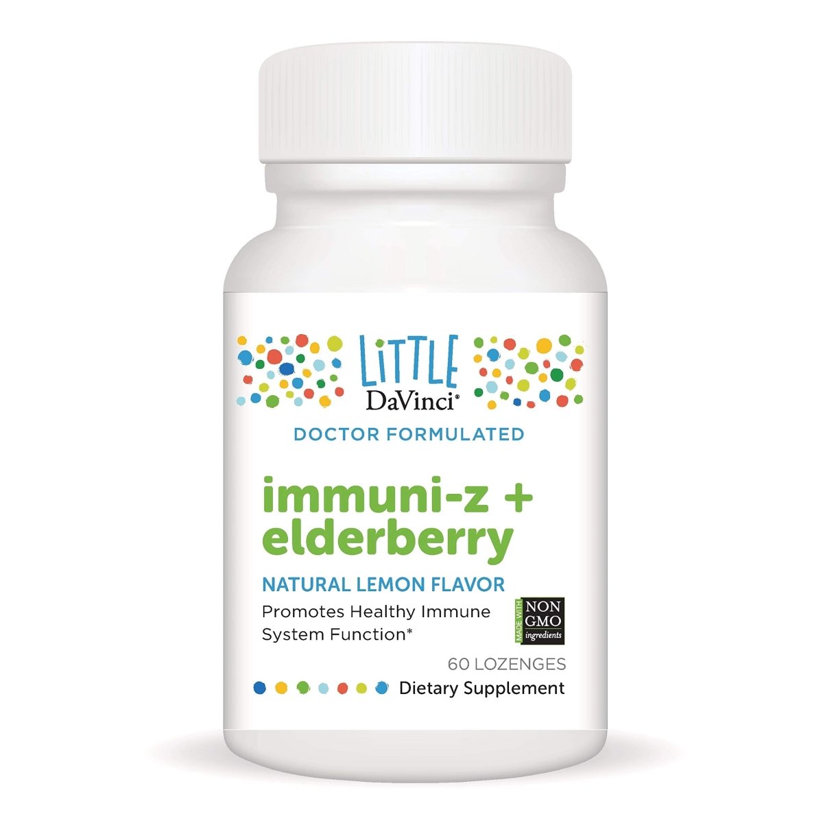 DAVINCI Little Immuni-z + Elderberry - Kids Zinc Lozenge to Support Immune Health, Healthy Lungs and Throat Tissue - Lemon Flavor - 60 Lozenges