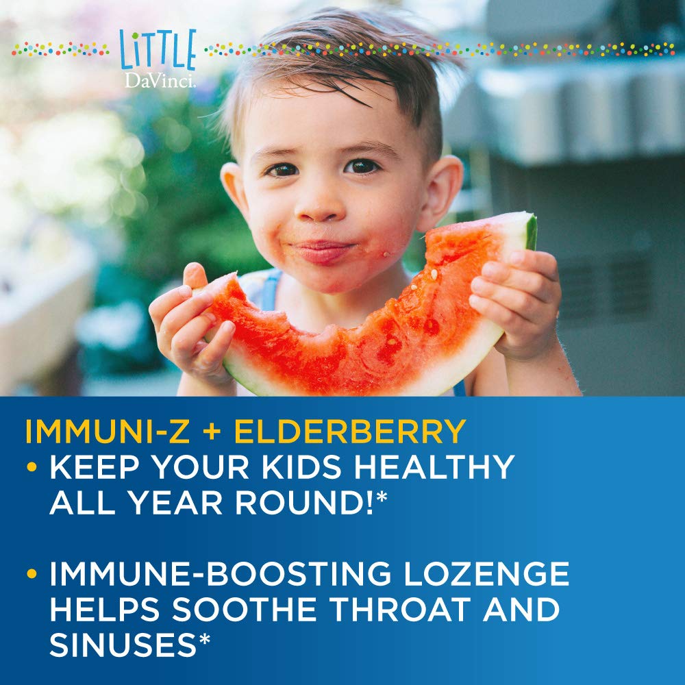 DAVINCI Little Immuni-z + Elderberry - Kids Zinc Lozenge to Support Immune Health, Healthy Lungs and Throat Tissue - Lemon Flavor - 60 Lozenges