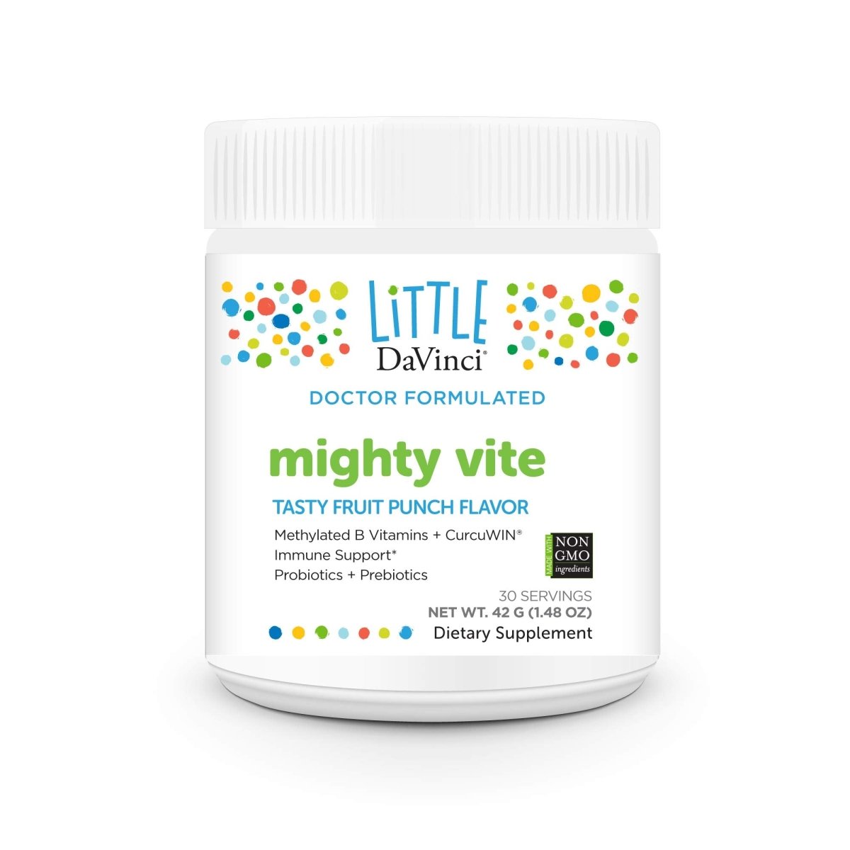 DAVINCI Little Mightiest Vite avec probiotiques et prébiotiques - Saveur fruitée - 42 g, 30 portions