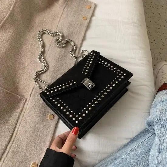 Sacs à bandoulière en cuir à récurer éblouissants pour femmes et filles Sac à bandoulière de luxe avec chaîne et rivet - Petits sacs à main pour femmes