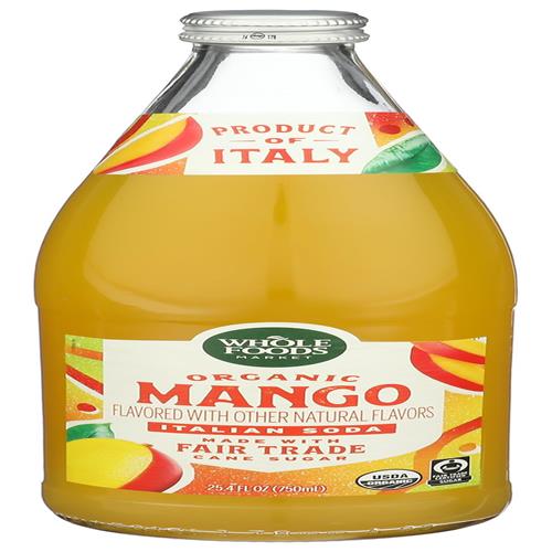 Boisson gazeuse italienne biologique Whole Foods Market, mangue, 25,4 oz liq.