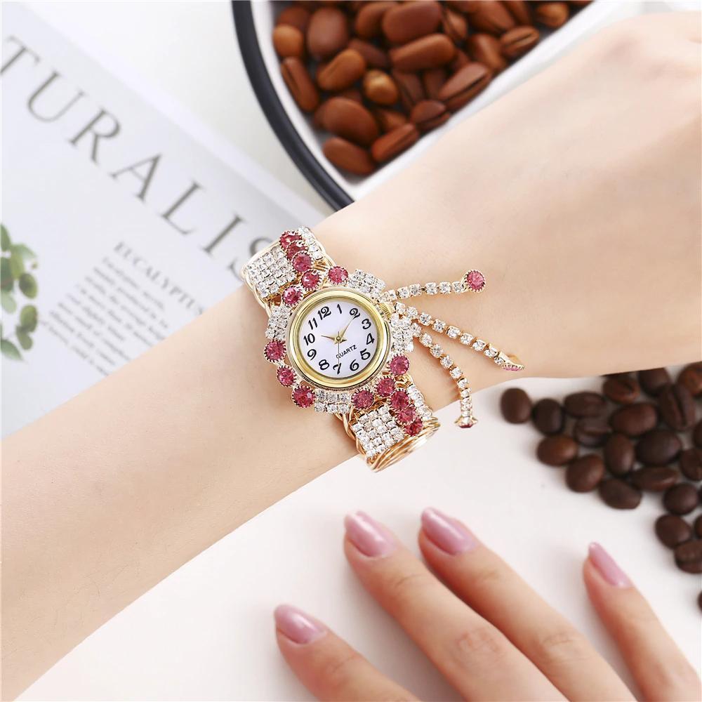 Nouvelle montre bracelet de luxe avec strass pour femmes et jeunes filles