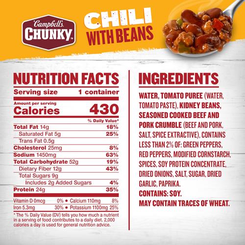 Campbells Chili Épais aux Haricots, Bol Micro-ondable de 432 g
