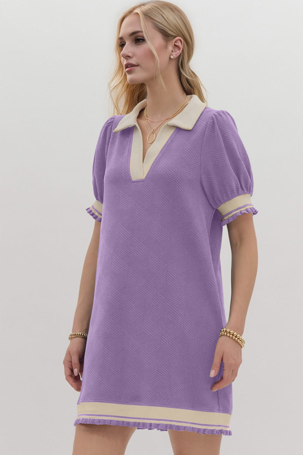 Robe Courte Tendance à Manches Courtes Contrastées, Douce et Confortable, Décontractée pour Femmes