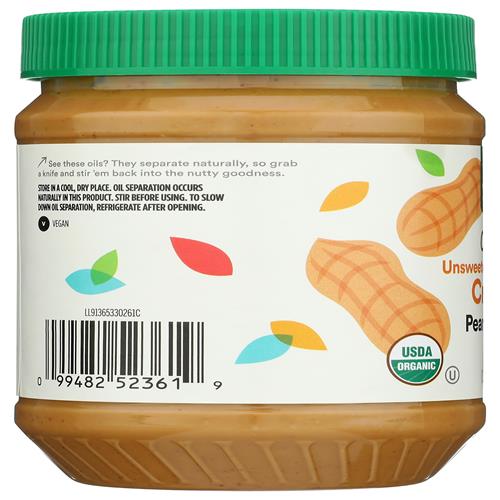 Beurre de cacahuètes crémeux biologique sans sucre et sans sel ajouté Whole Foods Market, 737 g