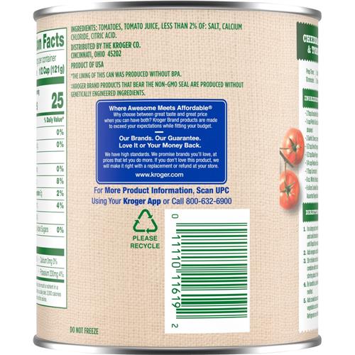 Tomates coupées en dés, petit format, Kroger 793 g