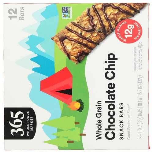 Whole Foods Market, Barres de céréales complètes pépites de chocolat pour enfants, 12 unités, 432 g