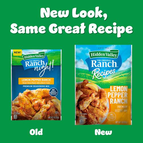 Mélange de Recettes de Ranch Poivre Citronné Hidden Valley Ranch, Saveur d'Agrumes Lumineuse avec une Touche de Ranch, 1 Sachet (L'emballage peut varier)