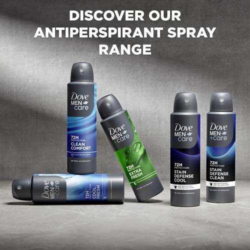 Dove Men+Care Anti-transpirant Déodorant Anti-Taches Fraîcheur Sèche en Vaporisateur pour Homme Anti-Marques Blanches et Jaunes, Protection Anti-Transpiration et Odeurs 72H avec Technologie Triple Protection 107g