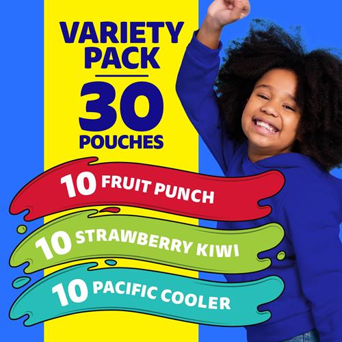 Capri Sun Lot de 30 pochettes de 17,7 cl de boisson aux jus de fruits aromatisés : Fruit Punch, Fraise Kiwi et Pacific Cooler