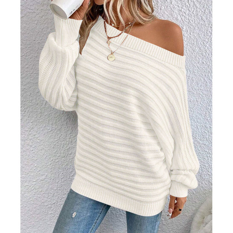 Pull ample en tricot à manches chauve-souris et épaules dénudées – Idéal pour l'automne