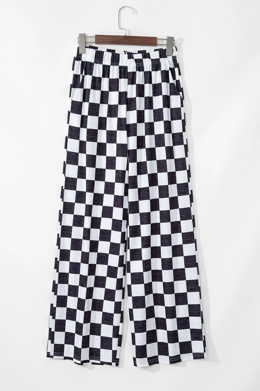 Pantalon ample taille haute à carreaux noirs