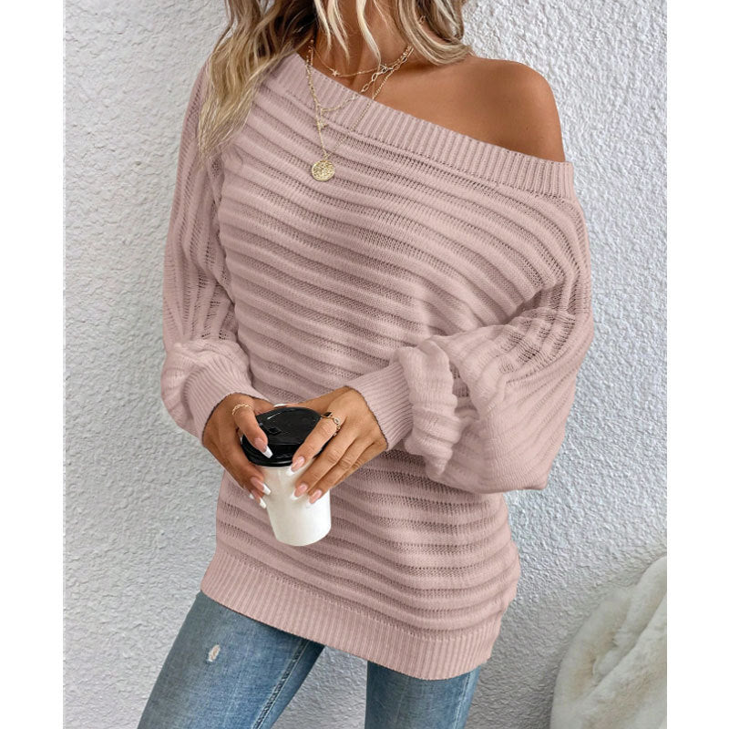 Pull ample en tricot à manches chauve-souris et épaules dénudées – Idéal pour l'automne