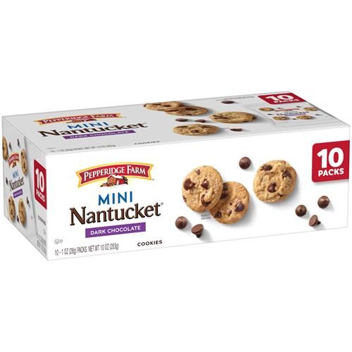 Pepperidge Farm Nantucket Mini Biscuits aux pépites de chocolat noir, sachets collation de 28 g, paquet de 10