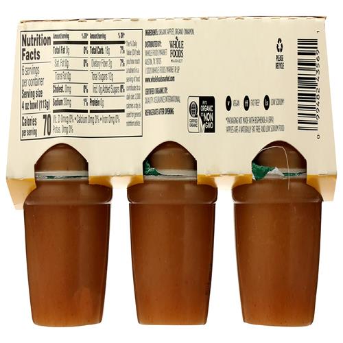 Whole Foods Market, Compote de pommes à la cannelle biologique non sucrée, 680 g, Paquet de 6