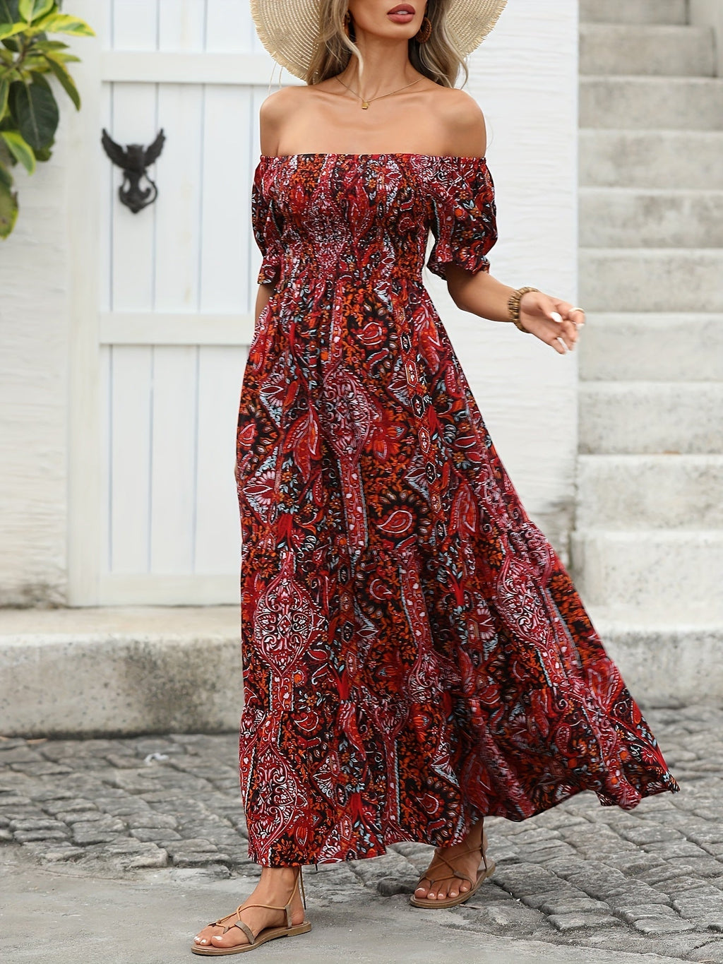 Robe longue asymétrique à imprimé cachemire pour femme
