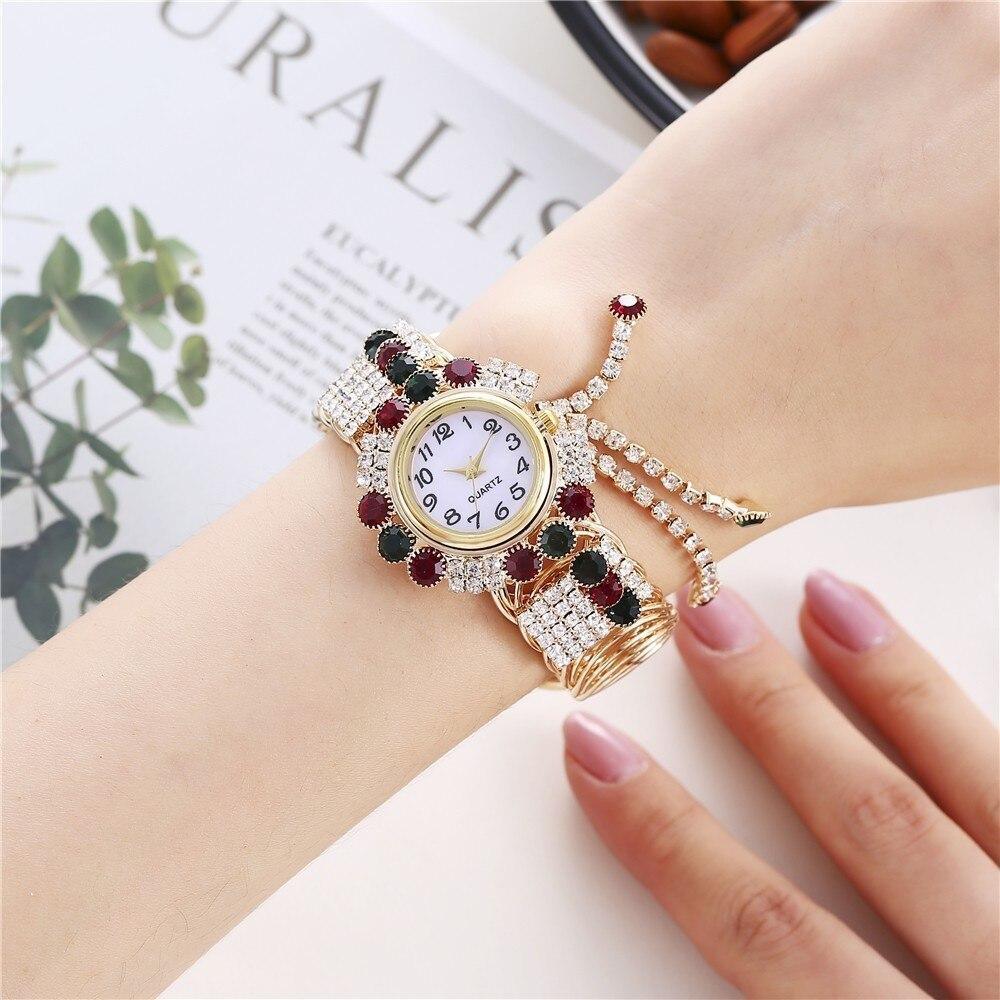 Nouvelle montre bracelet de luxe avec strass pour femmes et jeunes filles