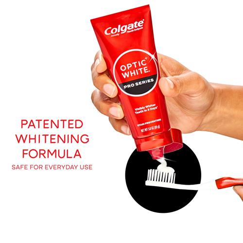 Dentifrice blanchissant Colgate Optic White Pro Series avec 5 % de peroxyde d'hydrogène, prévention des taches, tube de 85 g, paquet de 2