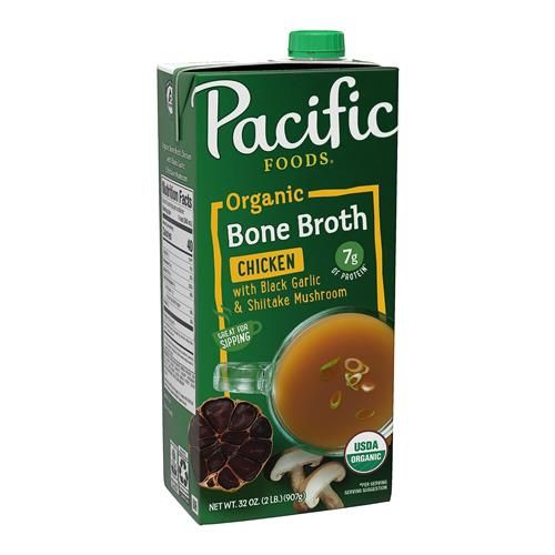 Bouillon d'os de poulet biologique au jus d'ail noir et aux champignons Shiitake Pacific Foods, carton de 946 ml